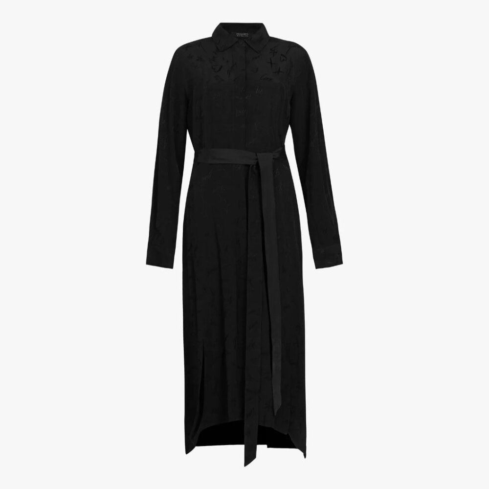 All Saints Tilly Valentine Black Asymmetric Midi Dress Gothic Minimalist Goth - Picture 2 of 7